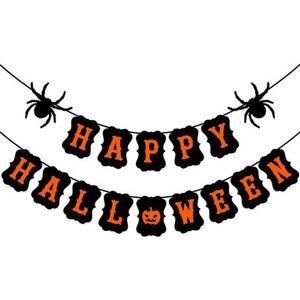 Happy Halloween Banner with Spider Pumpkin Sign for Party Decorations